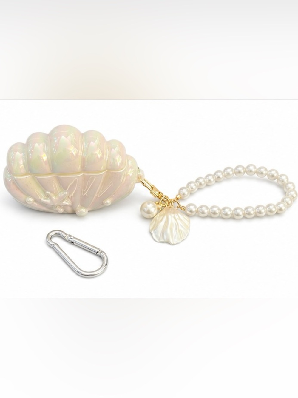 Iridescent Shell AirPod 1st and 2nd Generation Case with Pearl Wristlet - Picture 3 of 4